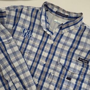 Columbia Mens XL Long Sleeve Plaid Shirt Kentucky Wildcats UK Logo Fishing